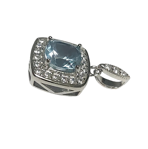 1.30 ctw Blue TOPAZ Cushion Sterling Silver Pendant - Picture 7 of 7